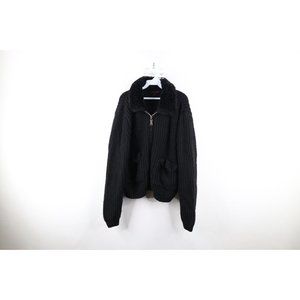 Steven Land Womens XL Distressed Wool Blend Chunky Ribbed Knit Sweater Jacket